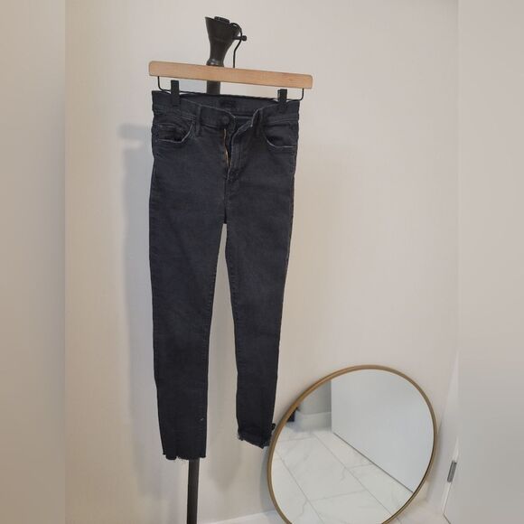 Mother The Insider Slit Ankle Fray Jeans Not Guilty Black Size 25